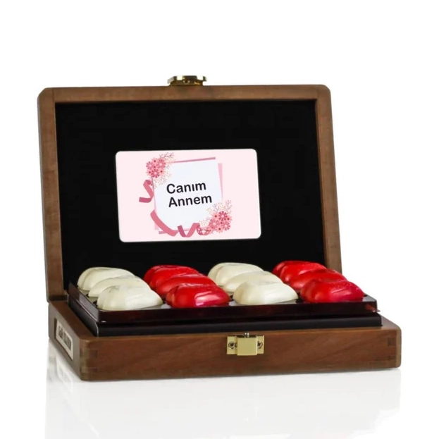 Kişiye Özel Hediye Koyu Ahşap Kutu İkili Çikolata